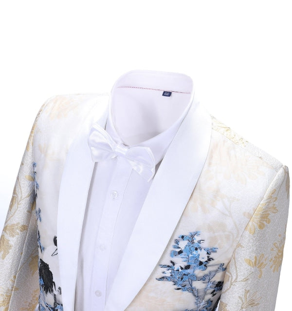 Men's Casual Chinoserie Patterned Shawl Lapel  Blazer mens event wear