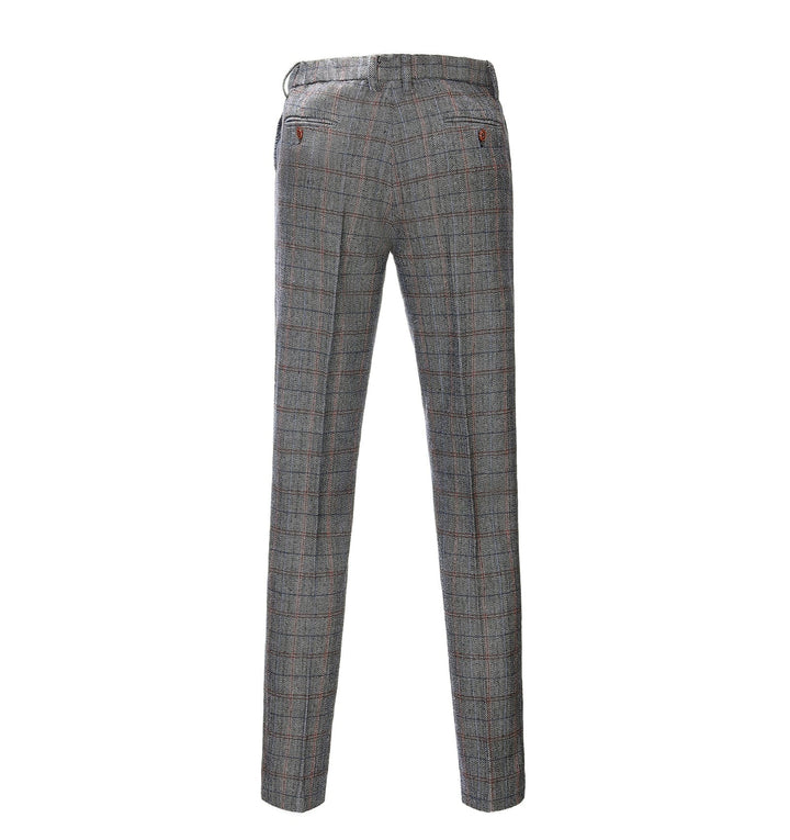 Men's Casual Suit Pant Grey Plaid Pleat-Front Trousers menseventwear