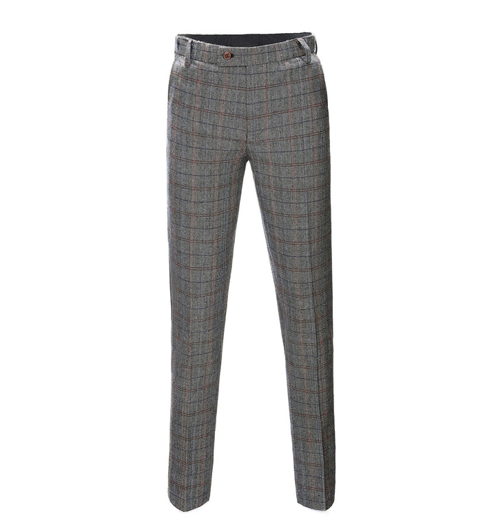 Men's Casual Suit Pant Grey Plaid Pleat-Front Trousers menseventwear