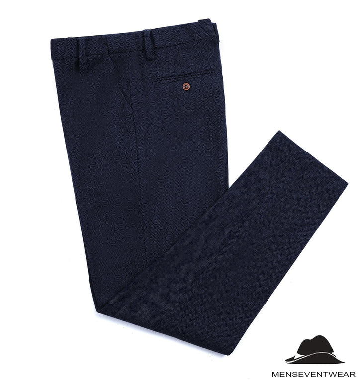 Men's Casual Suit Pant Herringbone Pleat-Front Trousers menseventwear