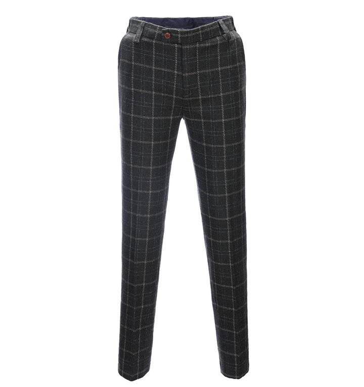 Men's Casual Suit Pants Black Plaid Pleat-Front Trousers menseventwear