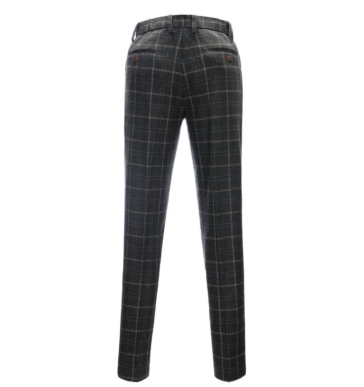 Men's Casual Suit Pants Black Plaid Pleat-Front Trousers menseventwear