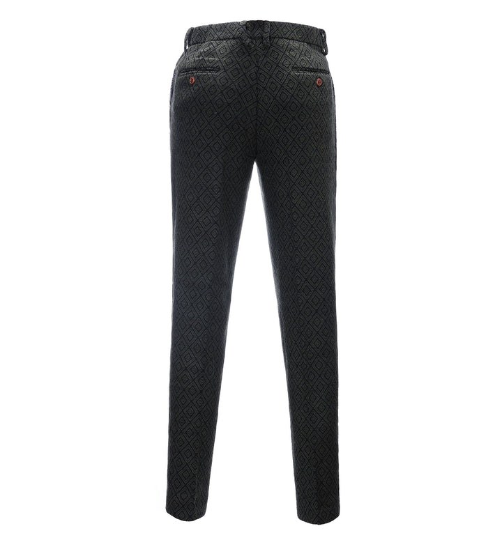 Men's Casual Suit Pants Black Plaid Pleat-Front Trousers menseventwear