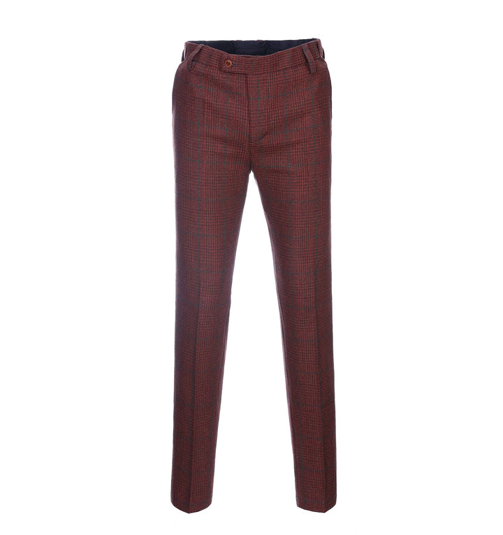 Men's Casual Suit Pants Burgundy Plaid Pleat-Front Trousers menseventwear