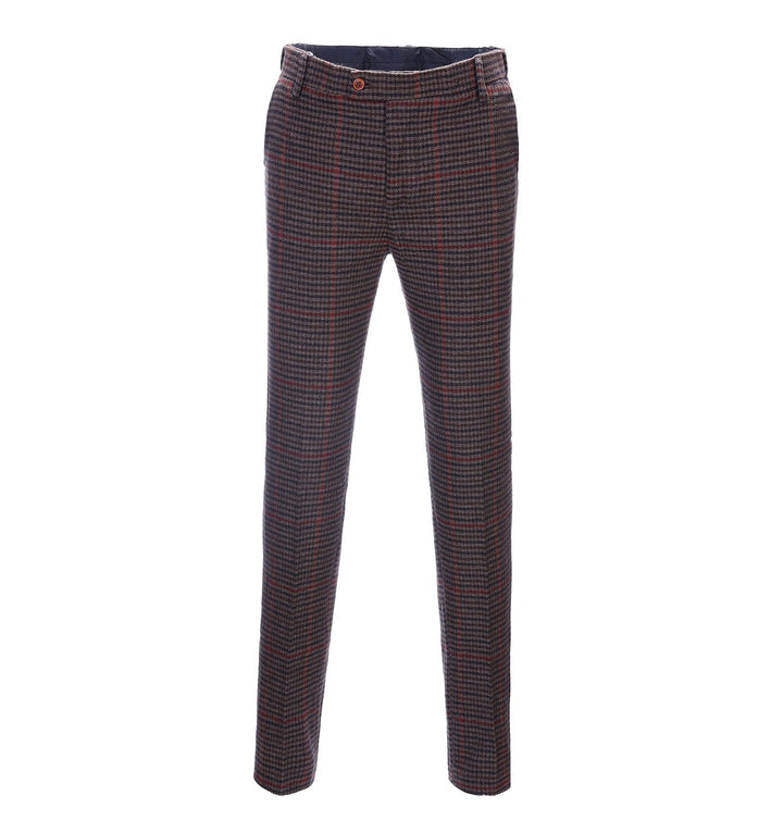 Men's Casual Suit Pants Coffee Plaid Pleat-Front Trousers menseventwear