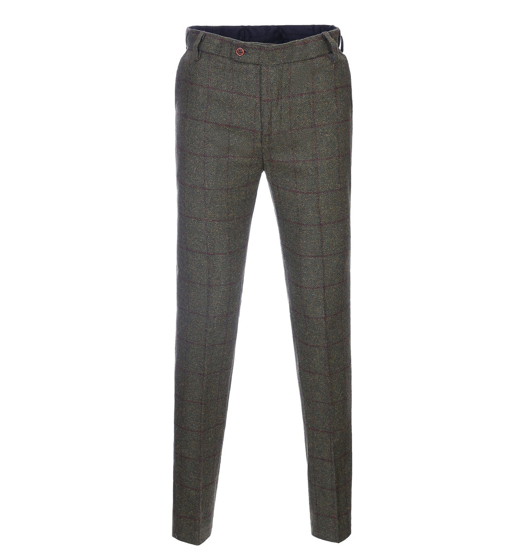 Men's Casual Suit Pants Green Plaid Pleat-Front Trousers menseventwear