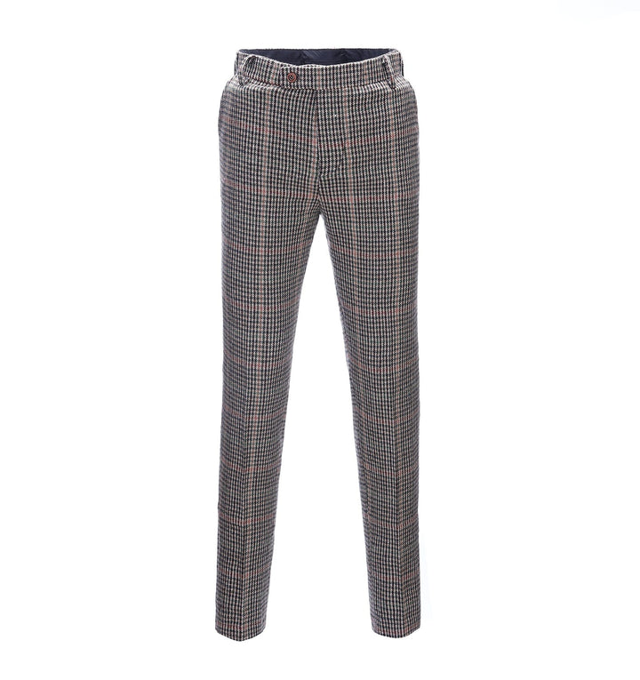 Men's Casual Suit Pants Khaki Plaid Pleat-Front Trousers menseventwear