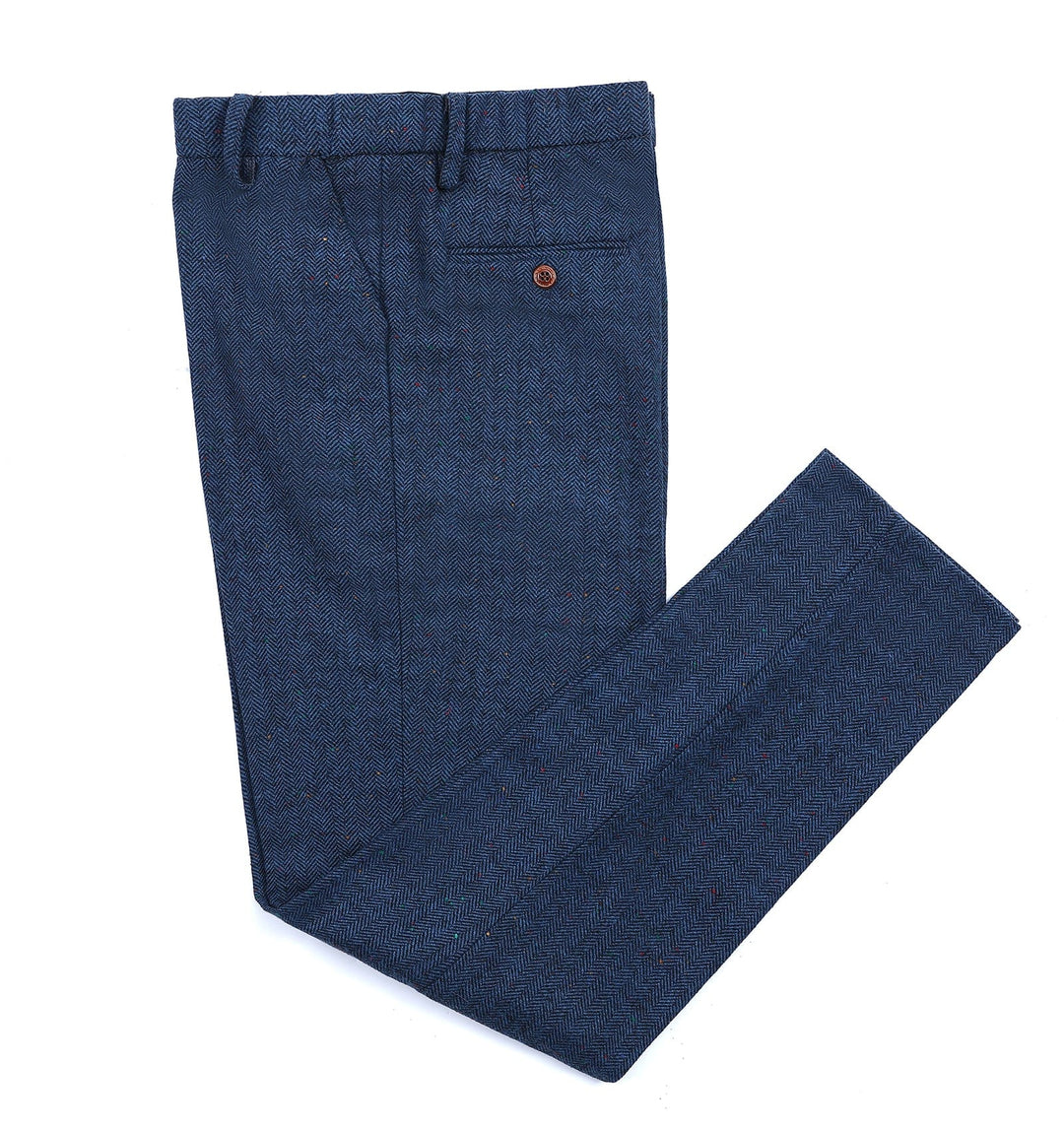 Men's Casual Suit Pants Royal Blue Herringbone Pleat-Front Trousers menseventwear