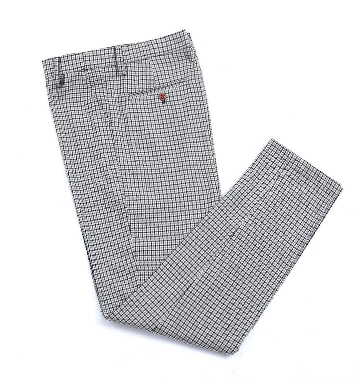 Men's Casual Suit Pants White Houndstooth Pleat-Front Trousers menseventwear