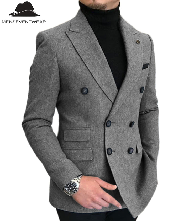 Men's Casual Tweed Notch Lapel Blazer mens event wear