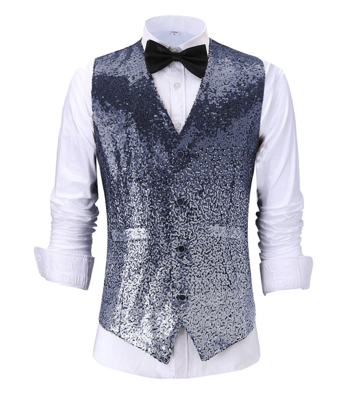 Men's Fashion Gradient Sequined Suit Vest V Neck Waistcoat mens event wear