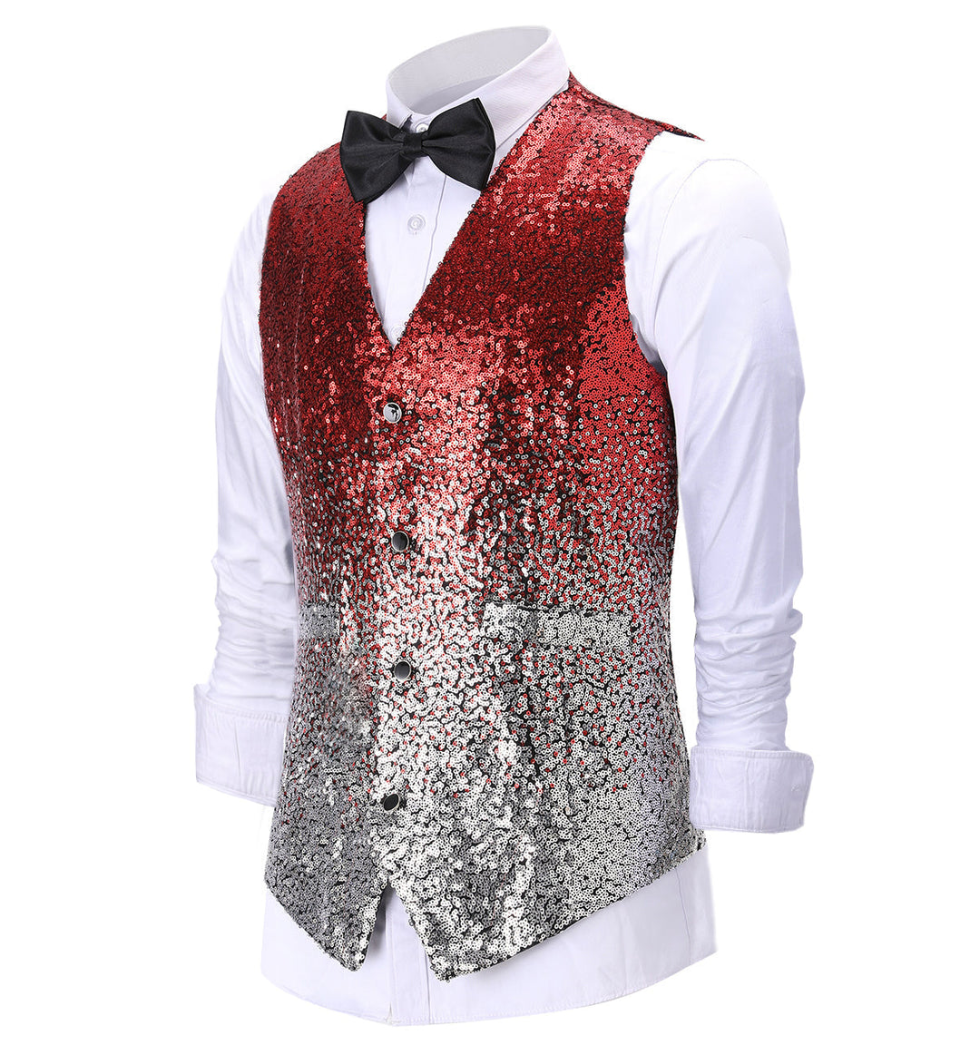 Men's Fashion Gradient Sequined Suit Vest V Neck Waistcoat mens event wear