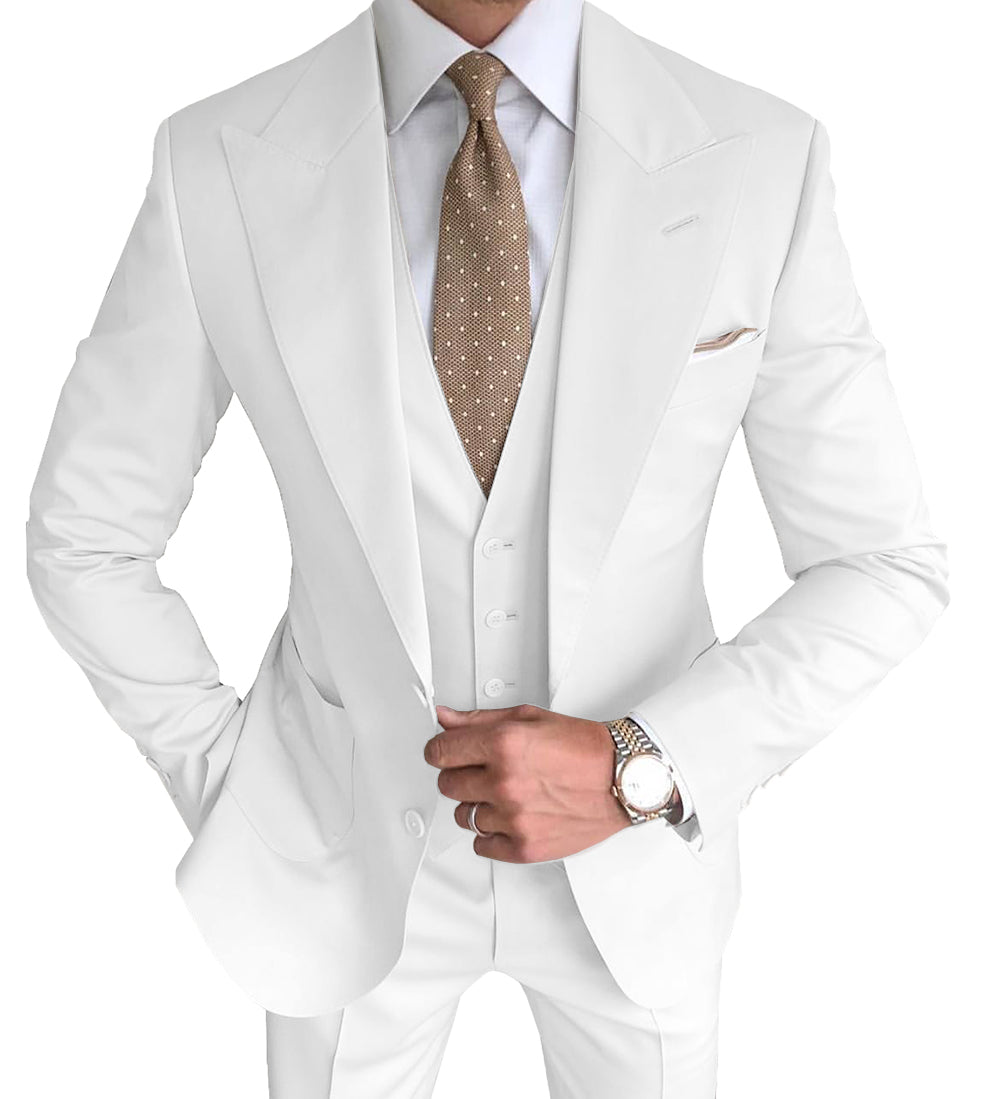 Men's Formal 3 Pieces Slim Fit Flat Peak Lapel Tuxedos (Blazer+vest+Pants) mens event wear