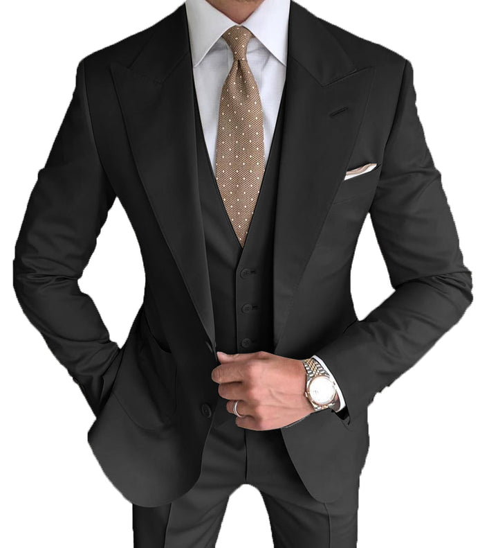 Men's Formal 3 Pieces Slim Fit Flat Peak Lapel Tuxedos (Blazer+vest+Pants) mens event wear