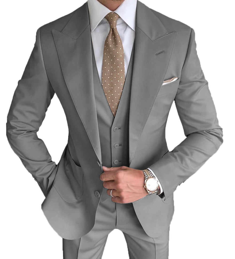 Men's Formal 3 Pieces Slim Fit Flat Peak Lapel Tuxedos (Blazer+vest ...