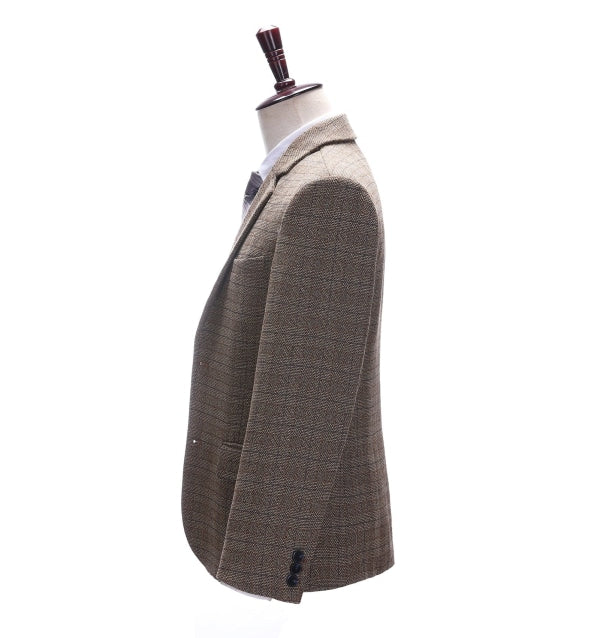 Men's Formal Brown Plaid Notch Lapel Blazer mens event wear