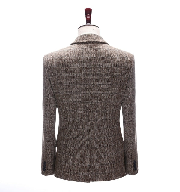 Men's Formal Brown Plaid Notch Lapel Blazer mens event wear