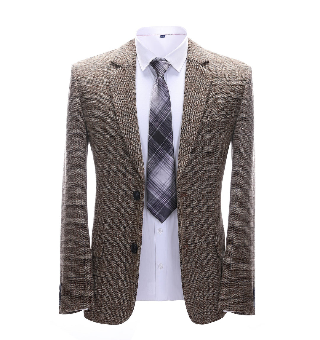 Men's Formal Brown Plaid Notch Lapel Blazer mens event wear