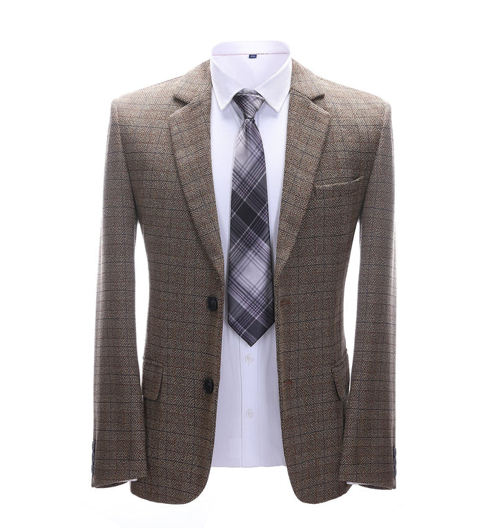 Men's Formal Brown Plaid Notch Lapel Blazer mens event wear