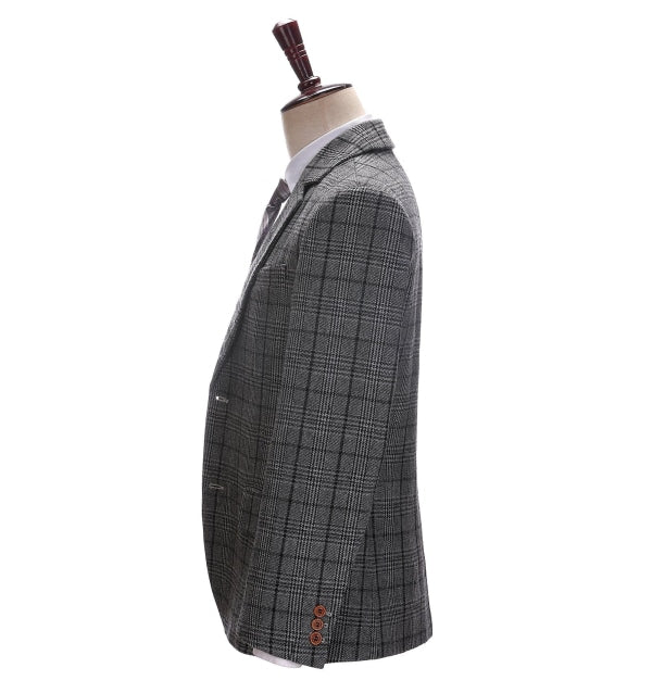 Men's Formal Business Dark Grey Plaid Notch Lapel Blazer mens event wear