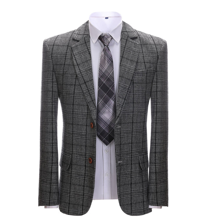 Men's Formal Business Dark Grey Plaid Notch Lapel Blazer mens event wear