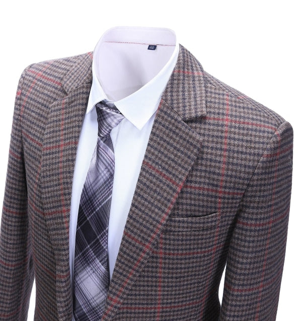 Men's Formal Coffee Plaid Notch Lapel Blazer Business Tweed Jacket mens event wear