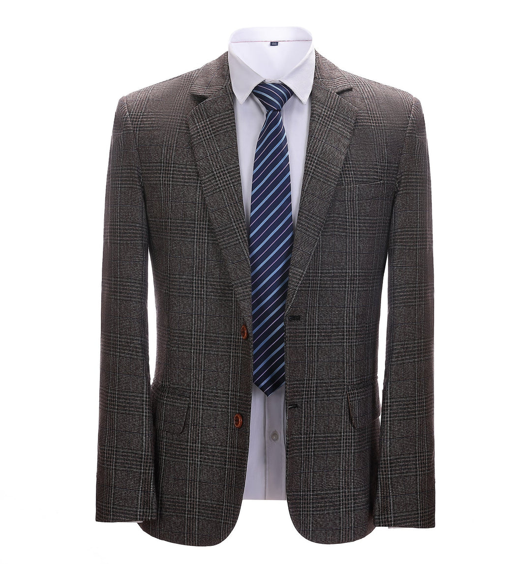 Men's Formal Coffee Plaid Notch Lapel Blazer mens event wear