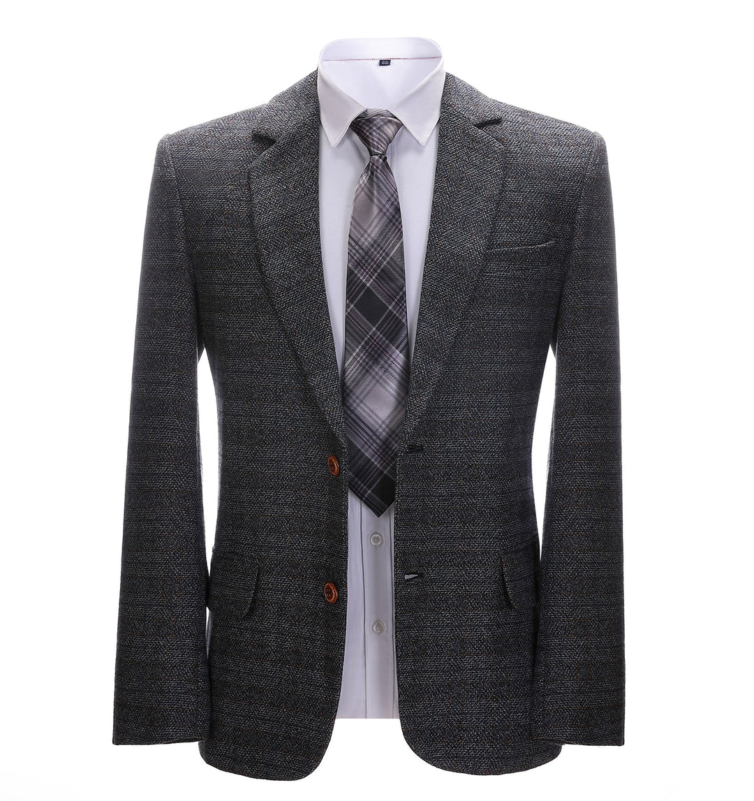 Men's Formal Dark Grey Plaid Notch Lapel Blazer mens event wear