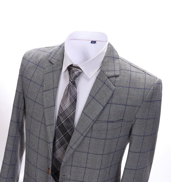 Men's Formal Grey Plaid Notch Lapel Blazer Business Tweed Jacket mens event wear