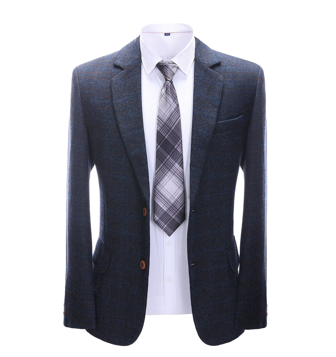 Men's Formal Navy Plaid Notch Lapel Blazer mens event wear