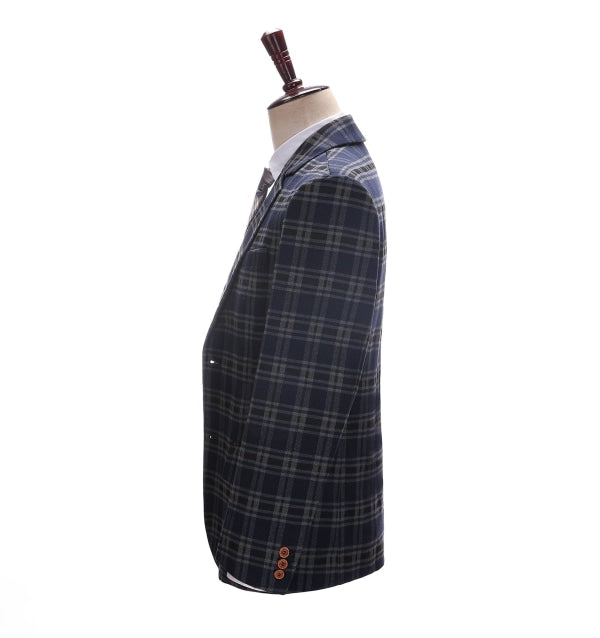 Men's Formal Plaid Navy Notch Lapel Blazer mens event wear