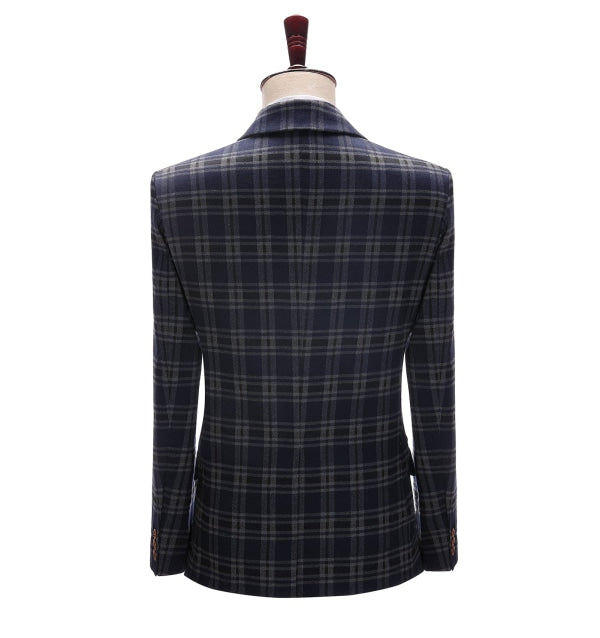 Men's Formal Plaid Navy Notch Lapel Blazer mens event wear