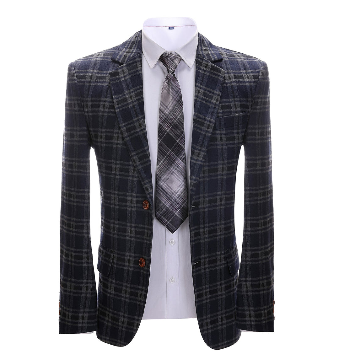 Men's Formal Plaid Navy Notch Lapel Blazer mens event wear