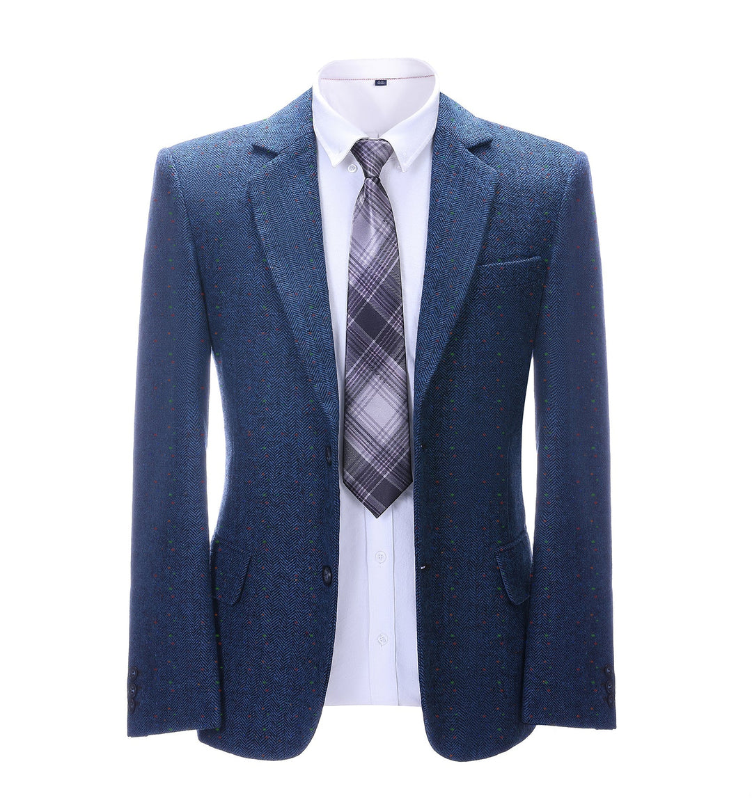 Men's Formal Royal Blue Herringbone Notch Lapel Blazer Business Tweed Jacket mens event wear