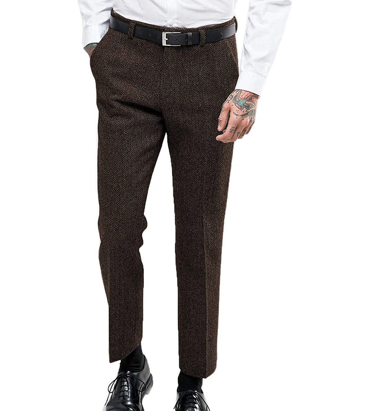 Men's Retro Suit Pants Herringbone Tweed Trousers menseventwear