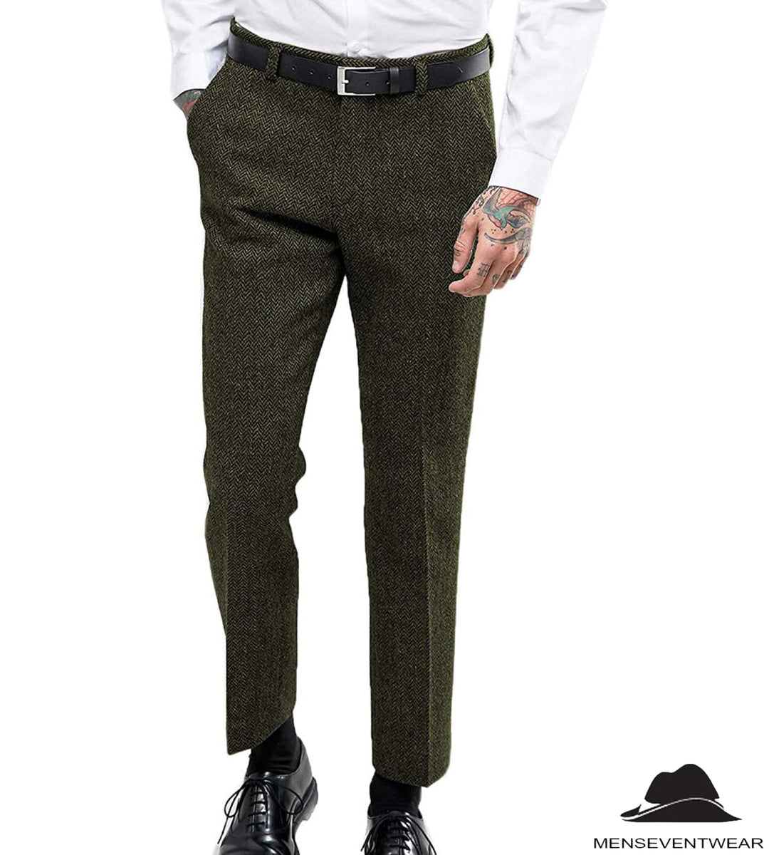 Men's Retro Suit Pants Herringbone Tweed Trousers menseventwear