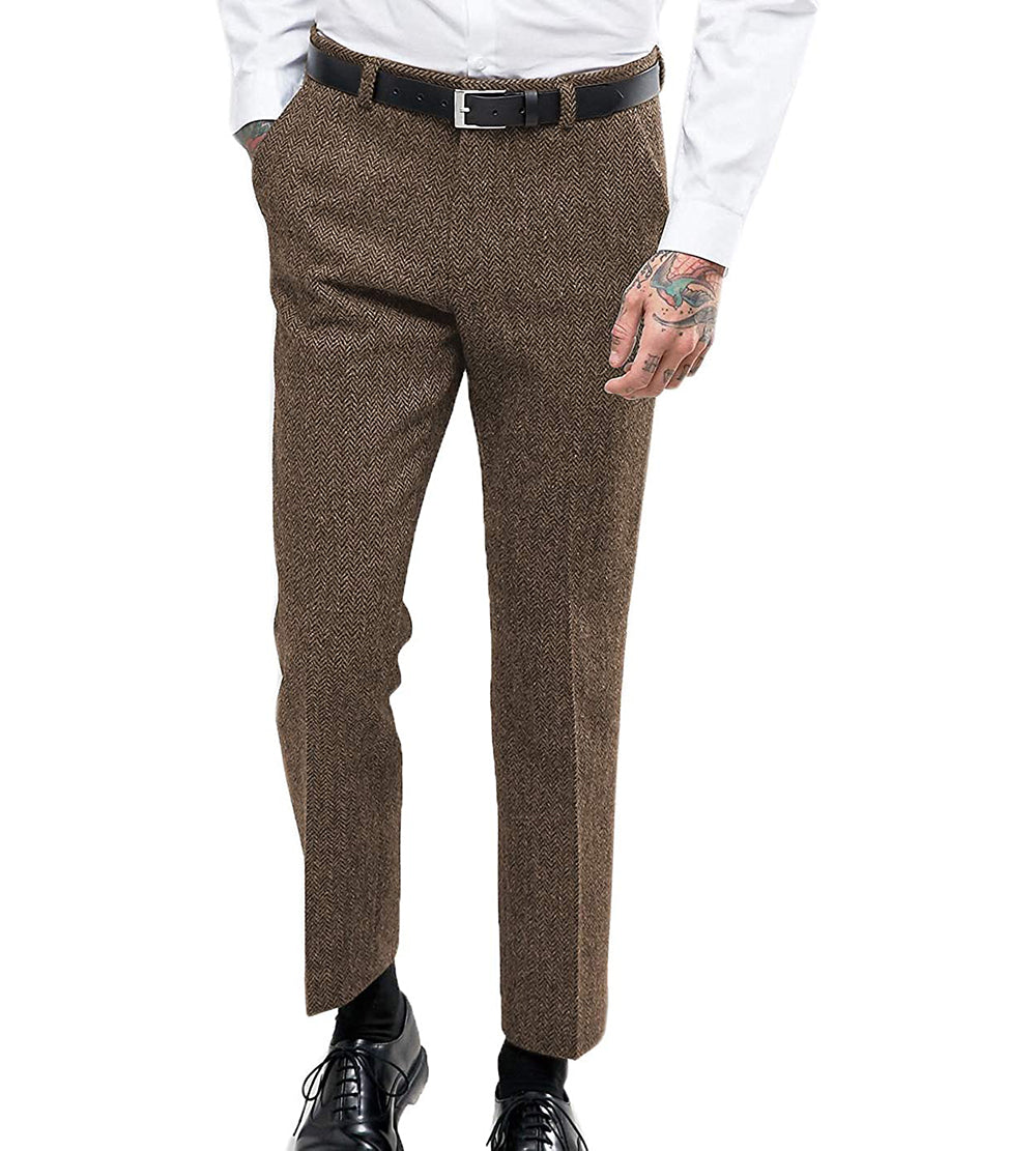 Men's Retro Suit Pants Herringbone Tweed Trousers
