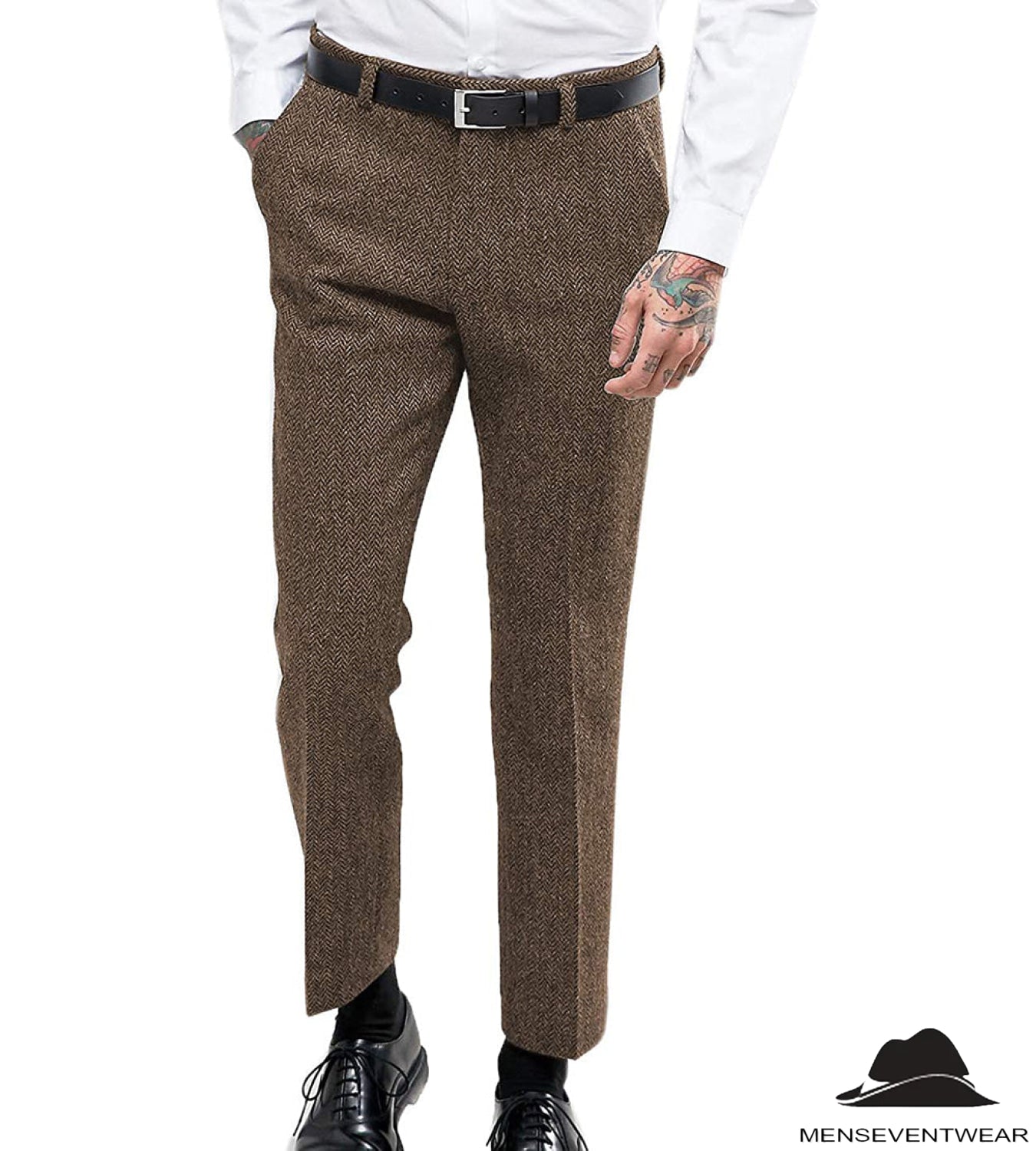 Men's Retro Suit Pants Herringbone Tweed Trousers