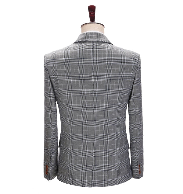 Mens Business 3 Pieces Suit Formal Grey Plaid Notch Lapel Suit (Blazer+Vest+Pants) Adam Reed