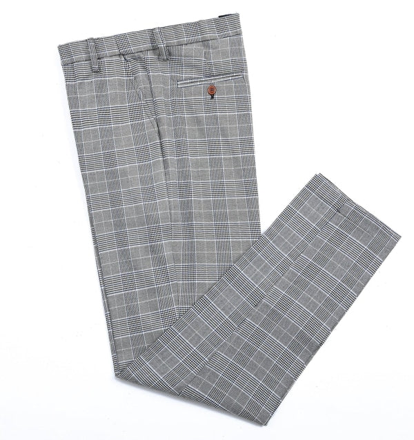 Mens Business 3 Pieces Suit Formal Grey Plaid Notch Lapel Suit (Blazer+Vest+Pants) Adam Reed