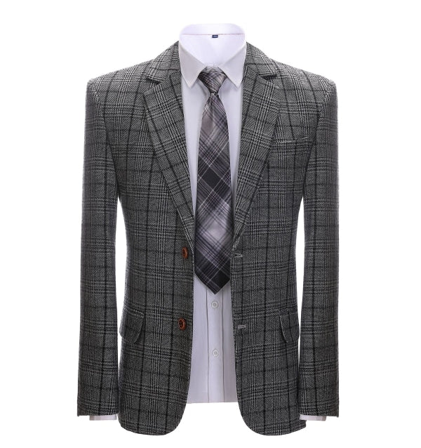 Mens Suit Business 2 Pieces Formal Dark Grey Plaid Notch Lapel Tuxedos (Blazer+Pants) mens event wear