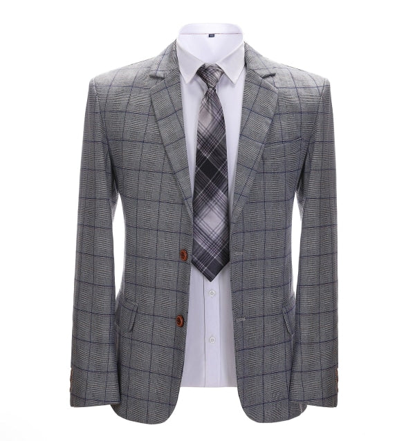 Mens Suit Business 2 Pieces Formal Grey Plaid Notch Lapel Tuxedos for Wedding (Blazer+Pants) mens event wear
