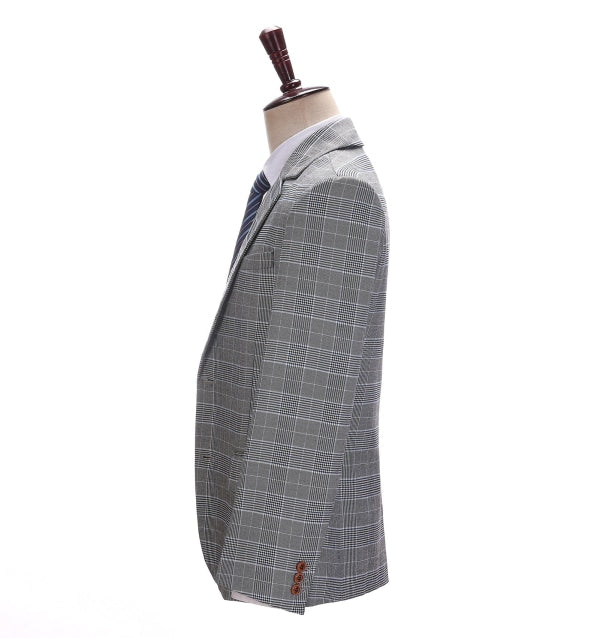 Mens Suit Formal 2 Pieces Business Grey Plaid White Line Notch Lapel Tuxedos for Wedding(Blazer+Pants) mens event wear