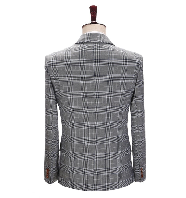 Mens Suit Formal 2 Pieces Business Grey Plaid White Line Notch Lapel Tuxedos for Wedding(Blazer+Pants) mens event wear