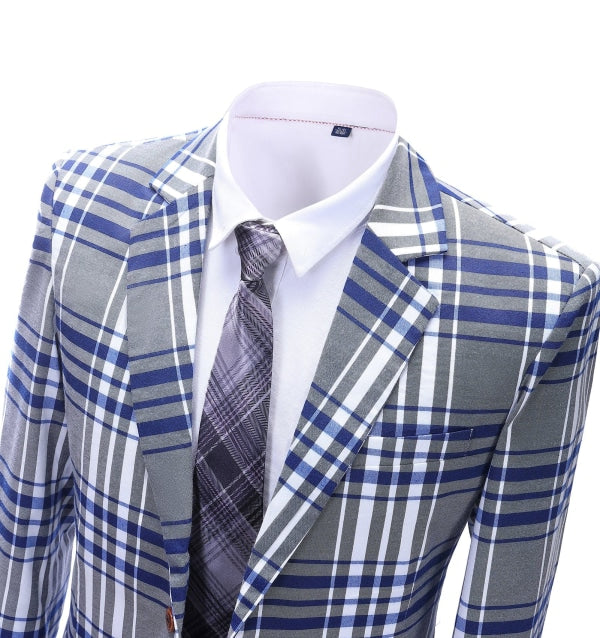 Mens Suit Formal Tweed 2 Pieces Business Grey Plaid Notch Lapel Tuxedos for Wedding (Blazer+Pants) mens event wear