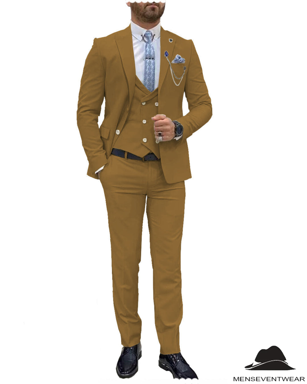 Trendy Flat Peak Lapel 3 Piece Men's Wedding Suit (Blazer + Vest + Pants) mens event wear