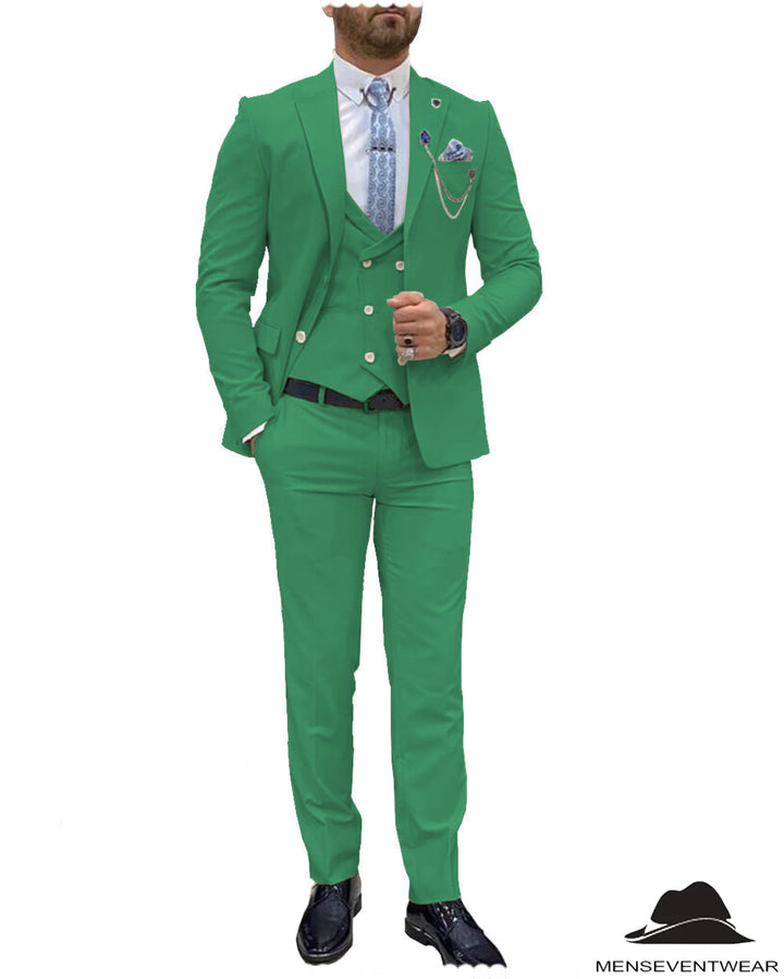 Trendy Flat Peak Lapel 3 Piece Men's Wedding Suit (Blazer + Vest + Pants) mens event wear