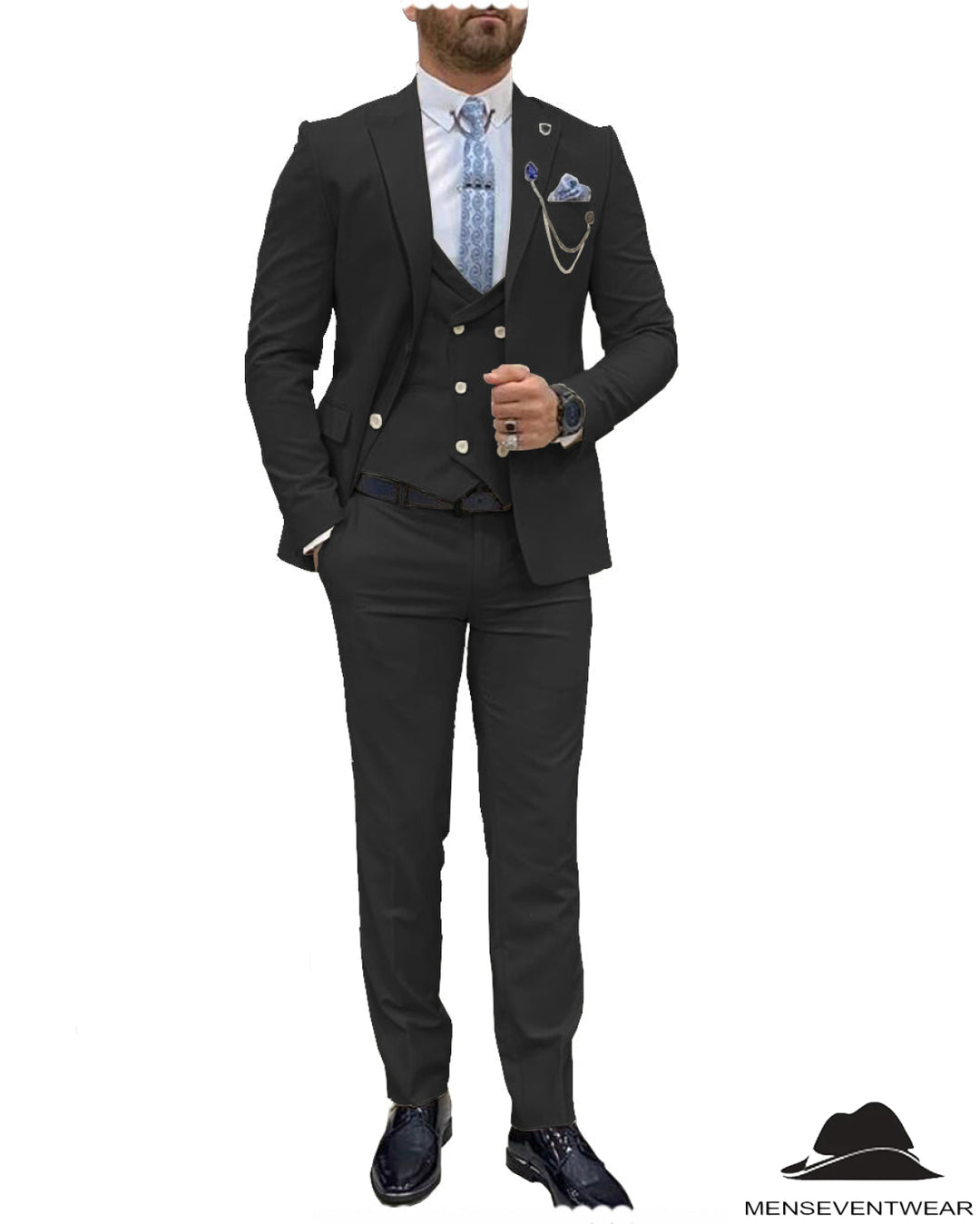 Trendy Flat Peak Lapel 3 Piece Men's Wedding Suit (Blazer + Vest + Pants) mens event wear