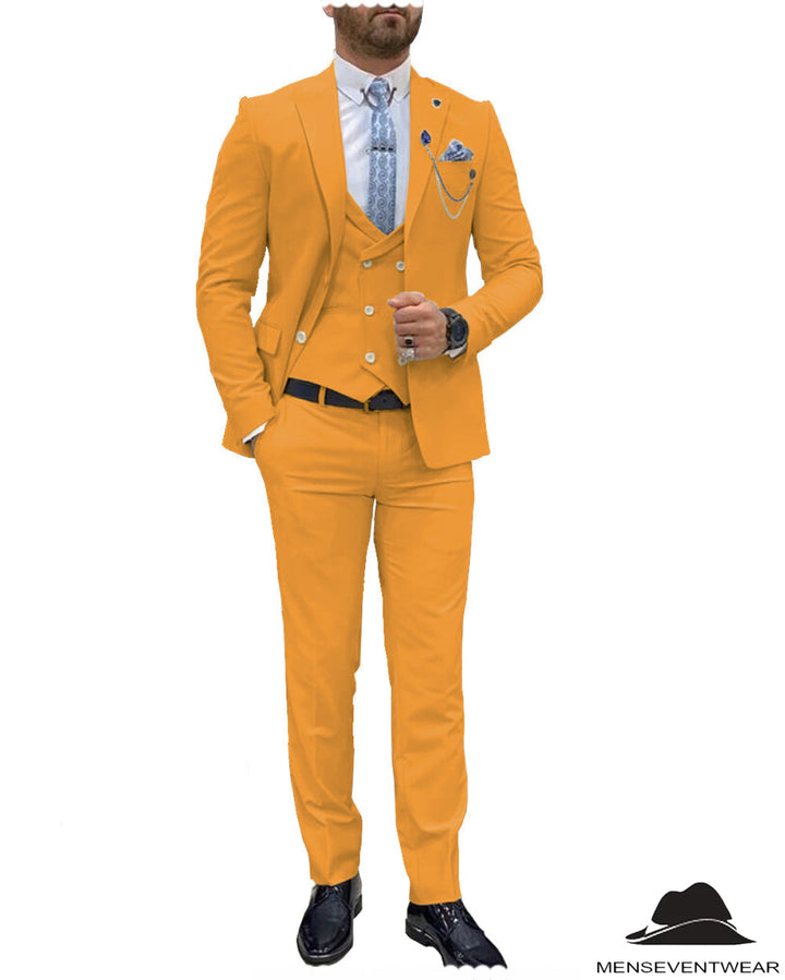 Trendy Flat Peak Lapel 3 Piece Men's Wedding Suit (Blazer + Vest + Pants) mens event wear