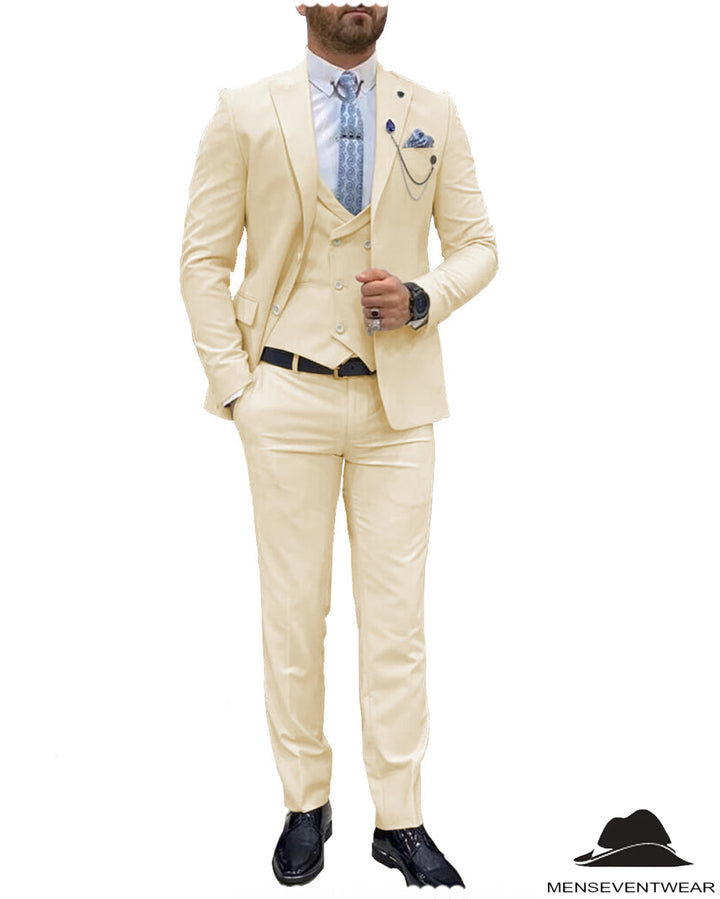 Trendy Flat Peak Lapel 3 Piece Men's Wedding Suit (Blazer + Vest + Pants) mens event wear